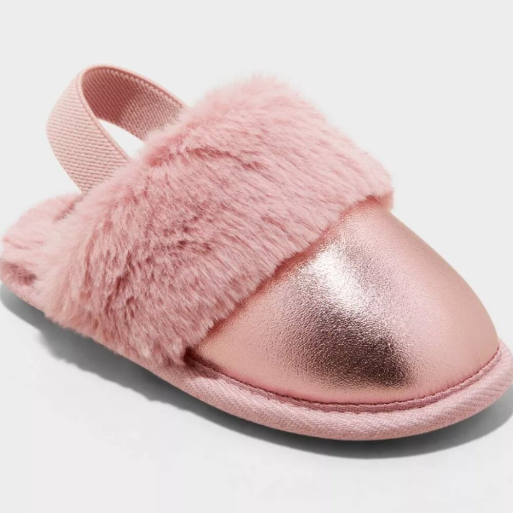 CAT & JACK Toddler Lila Metallic Scuff Slippers S 5/6